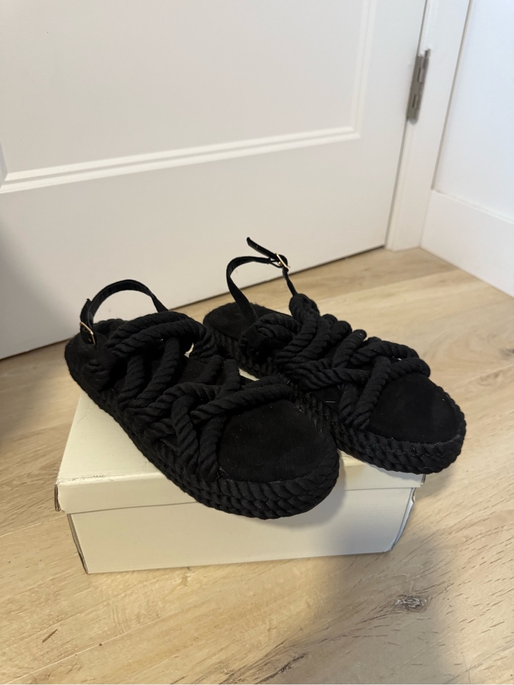 Kids Black Rope Sandals - Comfortable Strappy Summer Shoes